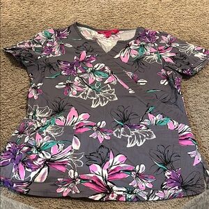 Floral Print Women's Top - Gray and Pink